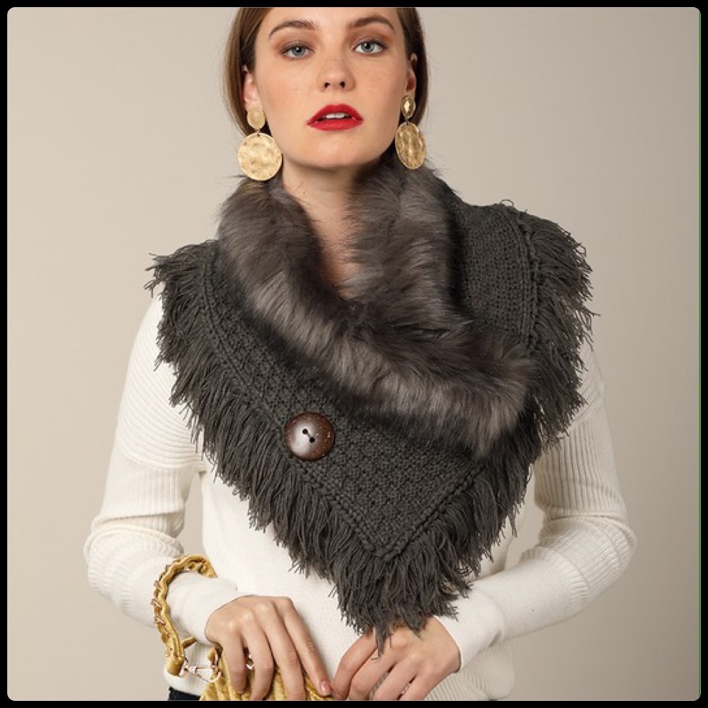 Faux Fur Knitted Grey Scarf
